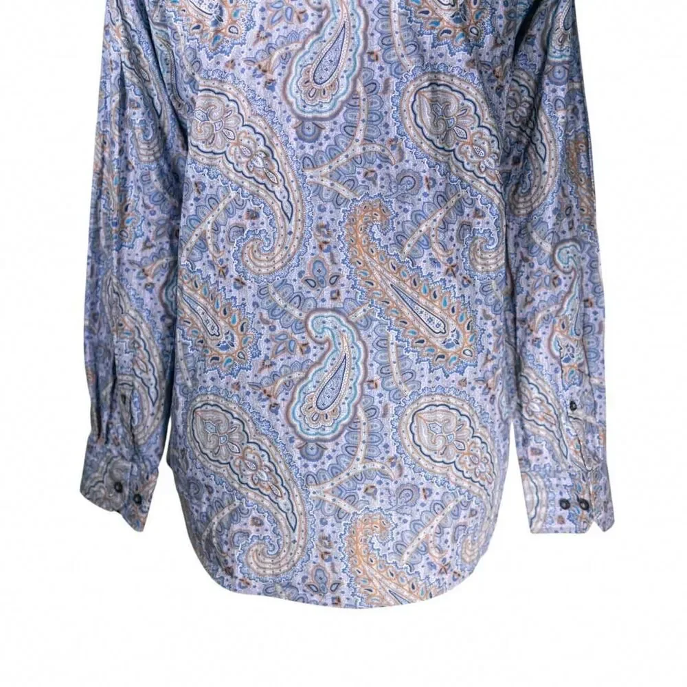 Alan Flusser Mens Shirt Large Blue Purple Paisley Button Up Long Sleeve Colorful - Picture 9 of 9